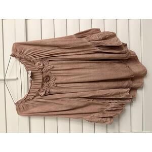 Belle France Mauve Boho style top with floral neckline detailing